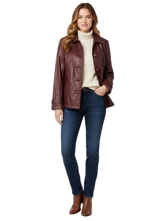 Tribal Jackets & Blazers - Tribal Women’s Long‎ Sleeve Lined Burgundy Button-Up Coat Jacket Size 12